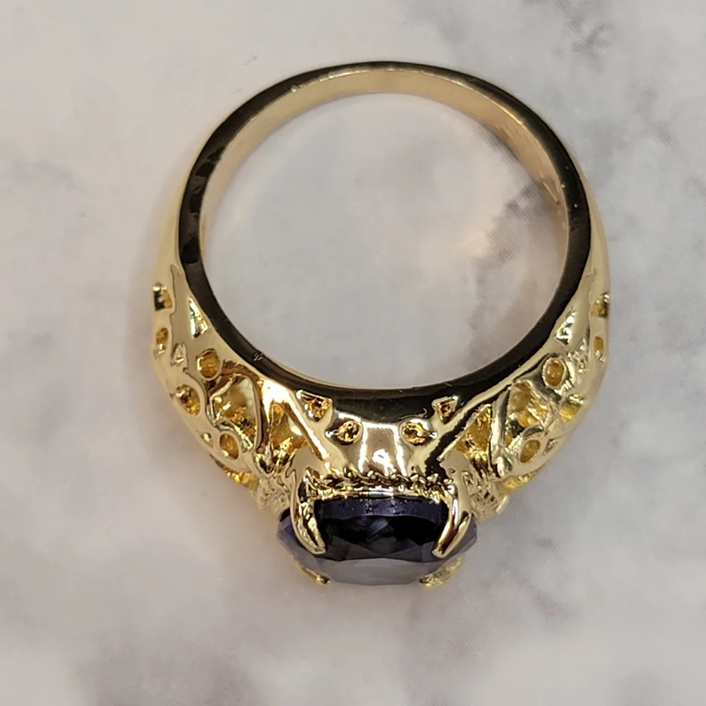 Gold Tone Simulated Purple Gemstone Butterfly Filigree Ring